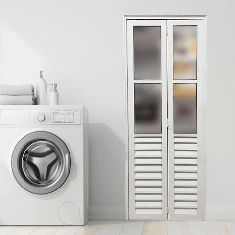 Porta Camarão Palheta com Vidro 210 x 70cm Linha 25 Abertura Esquerda Branco Esquadrias Bergamo