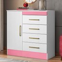 Ver imagem 1 de Cômoda para Quarto 4 Gavetas e 1 Porta Sonho Branco/Rosa