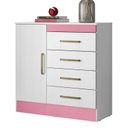 Ver mais imagens de Cômoda para Quarto 4 Gavetas e 1 Porta Sonho Branco/Rosa