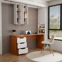Ver imagem 4 de Mesa para Escritório Madri 3 Gavetas Branco/Freijó - Panorama Móveis