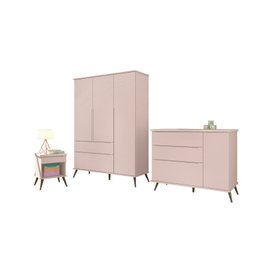Cômoda Melinda 3 Gavetas e Portas Rosê com Pés - 4