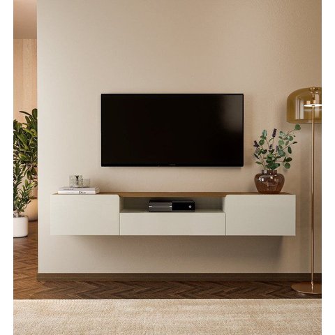 Rack Suspenso 180cm 2 Portas 1 Gaveta David Artely Marrom Off White