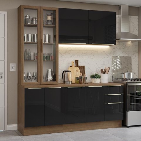 Armário de Cozinha Completa 190cm Lux Madesa Rustic Preto
