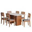 Ver imagem 1 de Conjunto de Mesa Sala de Jantar Ripada Tampo com Vidro 1,60m 6 Cadeiras Santiago Dobuê