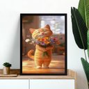 Ver imagem 1 de Quadro Gatinho Baby com Buquê de Flores 24x18cm:moldura Preta