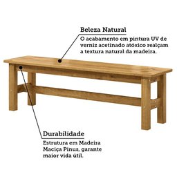 Banco 3 Lugares em Madeira Maciça 150cm Grimaldi Espresso Móveis - 4