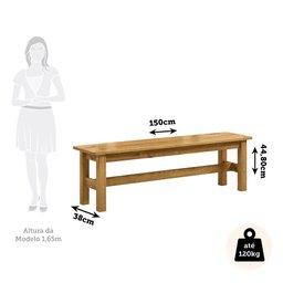 Banco 3 Lugares em Madeira Maciça 150cm Grimaldi Espresso Móveis - 3