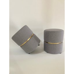 Puff Linho Cinza Escuro Cinta Dourada Kit 2 Ego Decor - 1