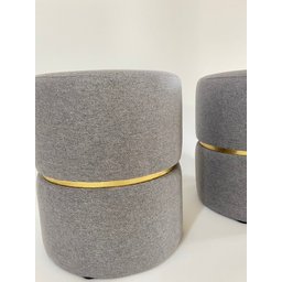Puff Linho Cinza Escuro Cinta Dourada Kit 2 Ego Decor - 4