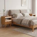Ver imagem 2 de Kit 2 Mesas de Cabeceira para Quarto Estilo Retrô com Gaveta Nicho e Pés em Madeira - Naturale/Off