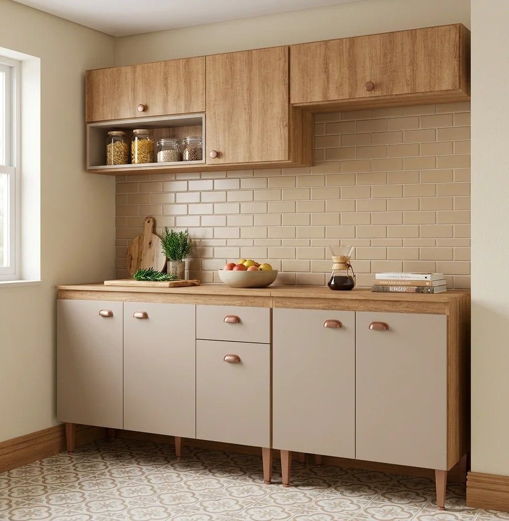 Cozinha Modulada Completa 4 Peças com 2 Armários Aéreos e Balcão