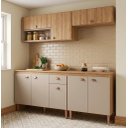 Ver imagem 1 de Cozinha Modulada Completa 4 Peças com 2 Armários Aéreos e Balcão para Pia Marti Yescasa Mel/Fendi