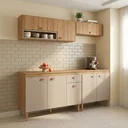 Ver imagem 1 de Cozinha Modulada Completa 4 Peças com 2 Armários Aéreos e Balcão com Tampo Marti Yescasa Mel/Fendi Cinza