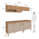 Ver imagem 3 de Cozinha Modulada Completa 4 Peças com 2 Armários Aéreos e Balcão com Tampo Marti Yescasa Mel/Fendi Cinza