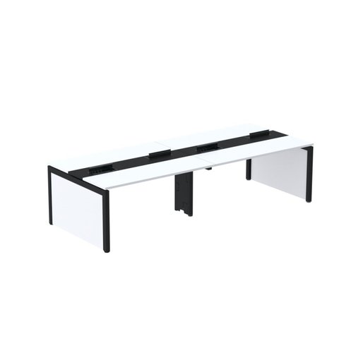 Estação de Trabalho Mesa Plataforma Escritório para 4 Pessoas Dupla com Caixa de Tomada Pé Painel Branco/Preto