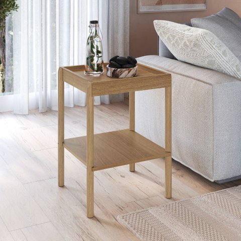 Mesa Lateral Quadrada c/ Prateleira 43cm Pés em Madeira Oslo Hanover - Artesano