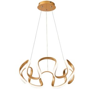 Pendente Ondas Dourado Led 48w Bivolt 3 Cores 3000k 4000k 6500k Alumínio e Silicone Design Moderno