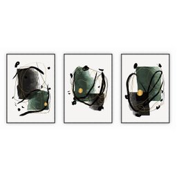 kit com 3 Quadros Decorativos Abstratos com Moldura e Vidro para Sala Quarto Escritório e Clínica 52 - 1