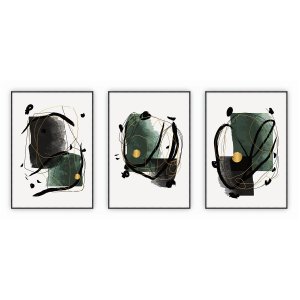 kit com 3 Quadros Decorativos Abstratos com Moldura e Vidro para Sala Quarto Escritório e Clínica 52
