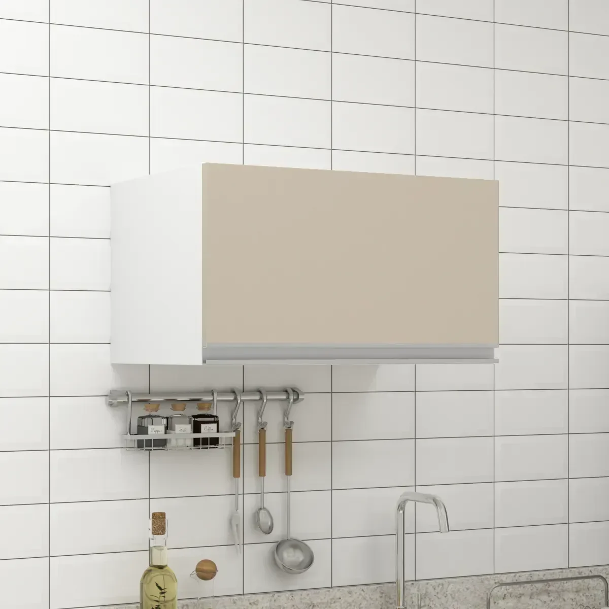 Armário de Cozinha Aéreo 60cm Bege e Branco Mdf - Lavanderia - 2