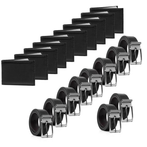 Kit com 10 Carteiras Simples Masculino e 10 Cinto Dupla Face