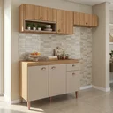 Ver imagem 1 de Cozinha Modulada 3 Peças com 2 Armários Aéreos e Balcão com Tampo Marti Yescasa Mel/Fendi Cinza