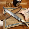 Faca Bowie Artesanal Aço Damasco 11' Chifre de Cervo Grande com Guarda para Caça Churrasco - 9
