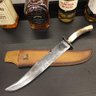 Faca Bowie Artesanal Aço Damasco 11' Chifre de Cervo Grande com Guarda para Caça Churrasco - 8