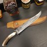 Faca Bowie Artesanal Aço Damasco 11' Chifre de Cervo Grande com Guarda para Caça Churrasco - 12