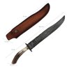 Faca Bowie Artesanal Aço Damasco 11' Chifre de Cervo Grande com Guarda para Caça Churrasco - 5