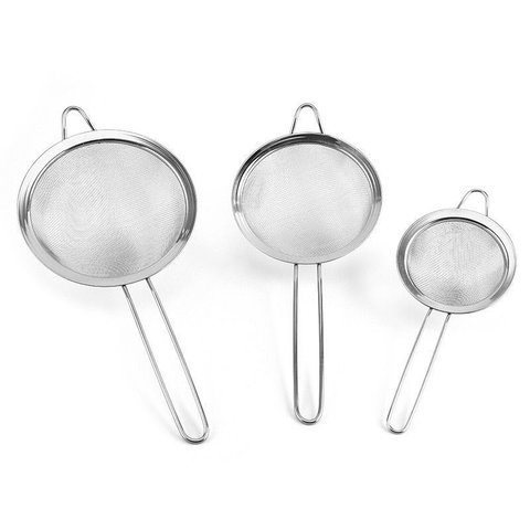 Kit 3 Peças Peneira Coador Aço Inox para Cozinha 3 Tamanhos P M G 8/10/12 Cm