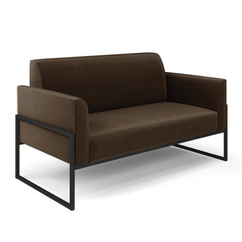Sofá Namoradeira Base Industrial Alta Preto Marisa Suede Marrom D03 - D’Rossi