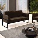 Ver imagem 2 de Sofá Namoradeira Base Industrial Alta Preto Marisa Suede Marrom D03 - D’Rossi