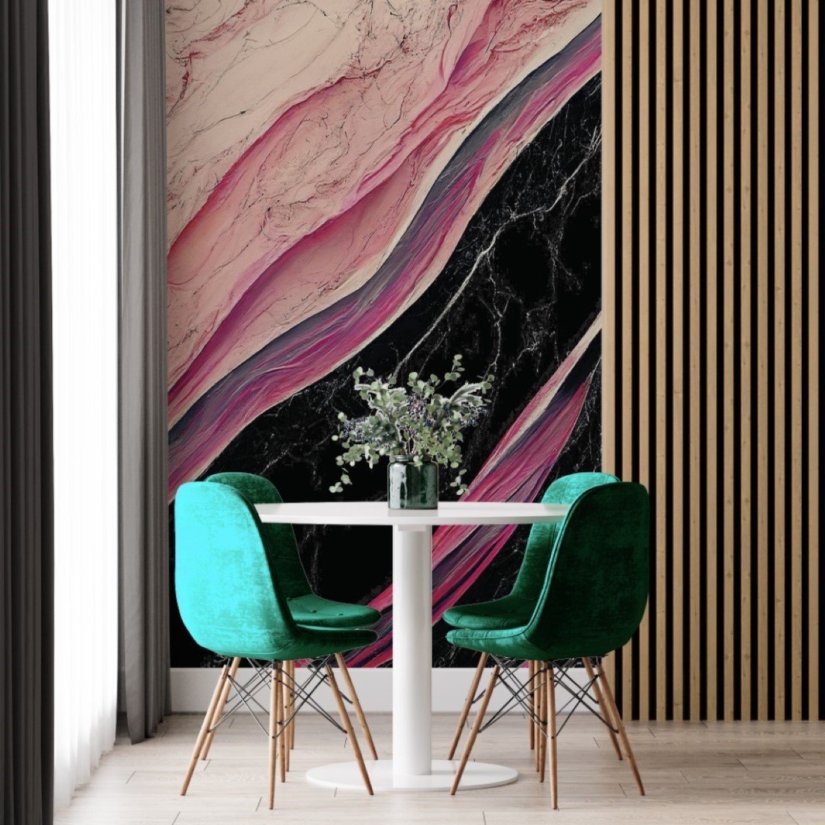 Papel de Parede Painel 3D Mármore Preto Branco Rosa 2M Revestimento Pedra Requinte Auto Colante - 2