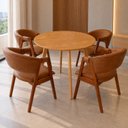 Ver imagem 1 de Kit Mesa Redonda Freijó 90cm com 4 Poltronas Estofadas Confortáveis para Cozinha & Espaço Gourmet