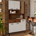 Ver imagem 1 de Armário de Cozinha com Balcão Star 6 Portas 1 Gaveta com Vidro Ripado 3d Nogueira/off White - Pnr Mó