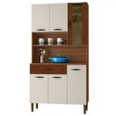 Ver imagem 2 de Armário de Cozinha com Balcão Star 6 Portas 1 Gaveta com Vidro Ripado 3d Nogueira/off White - Pnr Mó