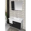 Ver imagem 1 de Kit Gabinete Cuba e Espelheira 74cm para Banheiro 100% Mdf:branco/preto