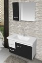 Ver imagem 1 de Kit Gabinete Cuba e Espelheira 74cm para Banheiro 100% Mdf:branco/preto