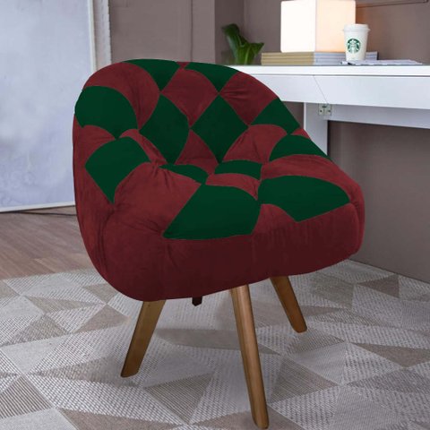 Poltrona Paloma Escritório Sala Giratória Madeira Suede Vinho e Suede Verde - Dominic Decor