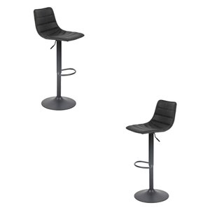 Kit 2 Banquetas Decorativas Travis Pu com Regulagem de Altura Base Disco C/apoio para Os Pés Preto G