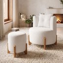 Ver imagem 1 de Kit Poltrona e Puff Luna Decorativa Curvo Orgânico Boucle Branco - Montanaris Decor