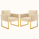 Ver imagem 1 de Kit 2 Poltronas Reforçada Recepção Base Metálico Dourado Bege