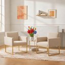 Ver imagem 2 de Kit 2 Poltronas Reforçada Recepção Base Metálico Dourado Bege