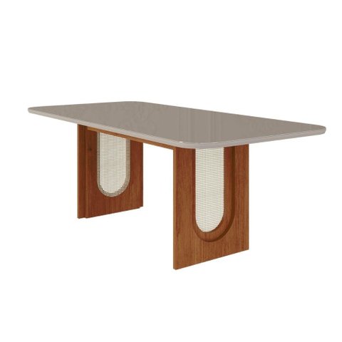 Mesa de Jantar Retangular 210x100cm Tampo Mdf/vidro Valentina Cimol Cinamomo/off White