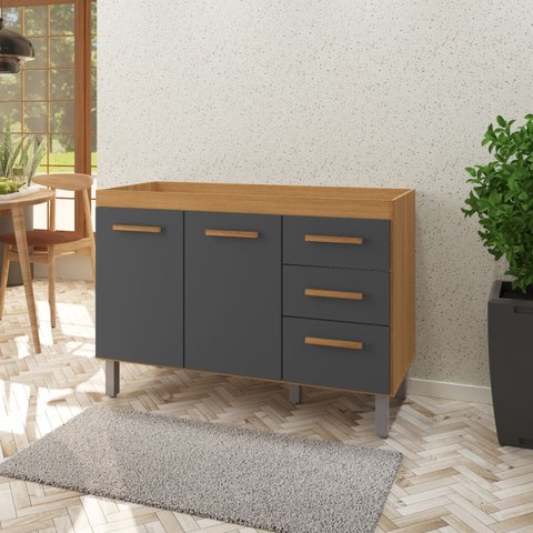 Balcão Gabinete de Pia Aurora 120cm Freijó/Cinza s/Tampo - Nathan