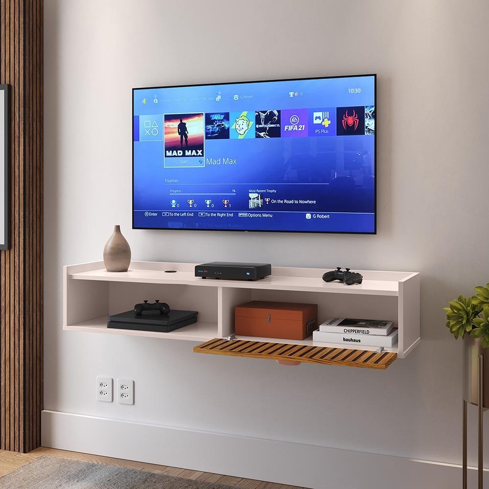Rack Tv Smart Suspenso Home Decor 1 Porta Nicho Decoração Sala Quarto Compacto 1.20 - Rpm Móveis - 3