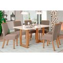 Ver imagem 1 de Conjunto: Mesa de Cozinha Yara C/ Tampo Madeirado C/ Vidro Reto 160x90cm e 6 Cadeiras Malu Nature/