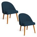 Ver imagem 1 de Kit 02 Cadeiras Poltrona de Jantar Luna Suede Azul Marinho Pés Palito Castanho