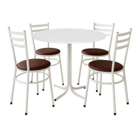 Mesa de Jantar Redonda 80cm Branca com 4 Cadeiras Estofada Branca